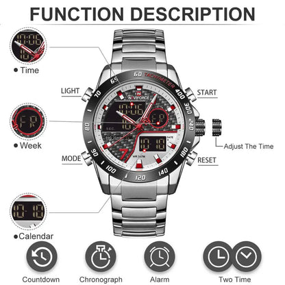 NAVIFORCE Men's Digital Sport Watch | LED Quartz Waterproof Luminous Military Style