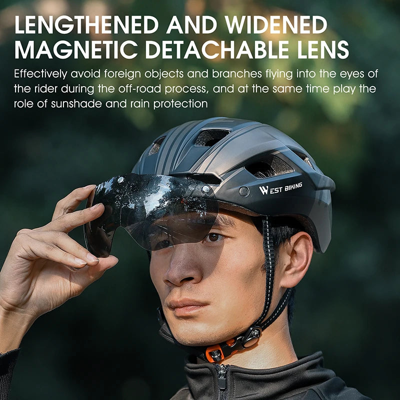 WEST BIKING Men Women Cycling Helmet With Taillight Goggles Sun Visor Bicycle Helmet MTB Road Bike Safe Cap Motorcycle Helmet-EXPROTAS