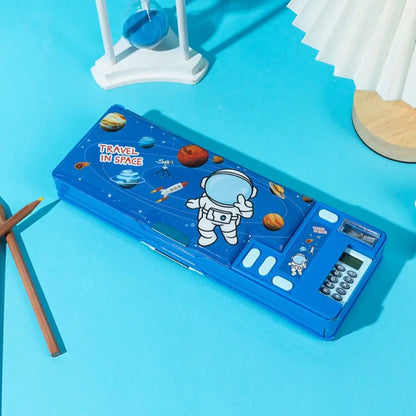 Double Layer Pencil Case with Calculator Sharpener Storage Box for School
