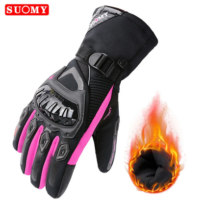 SUOMY Winter Motorcycle Gloves Waterproof Warm Pink Purple Riding Gloves for Women