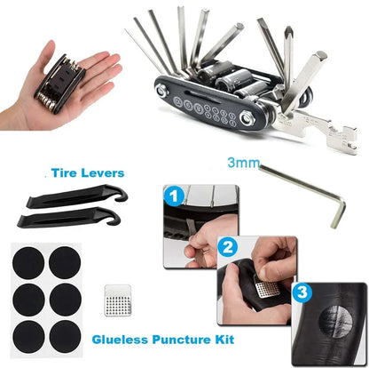 Multi Bike Pump Bicycle Repair Tyre Patch Portable Accessories Cycling