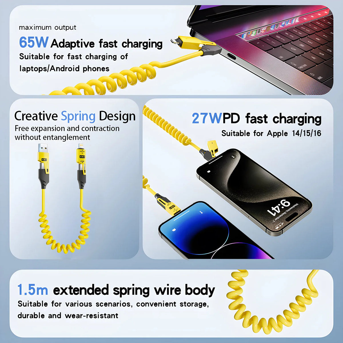 65W USB Cable Fast Charging PD for iPhone Samsung 6A Data Charger