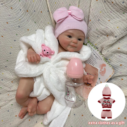 AnjoDoll 13 Inch Silicone Reborn Doll Open Mouth Washable Girl Boy 2 Outfits