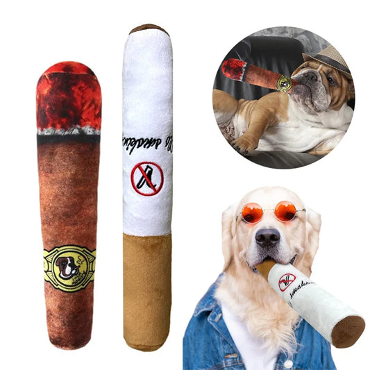 Plush Cigar Squeaky Dog Toy Funny Chew Molar Bite-Resistant Pet Toy Gift