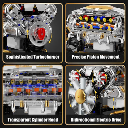 V8 Engine Car Building Blocks Model Motorized Toy Construction Set