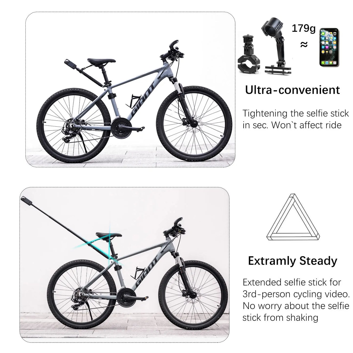 Camsteer Bike Backseat 3rd Person Mount for GoPro 13–10 Insta360 X5–X2