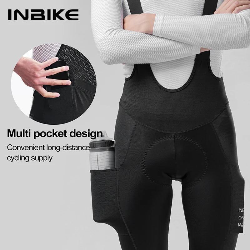 Spring Cycling Bib Tights INBIKE Mens MTB Road Bike 4 Pocket Leggings