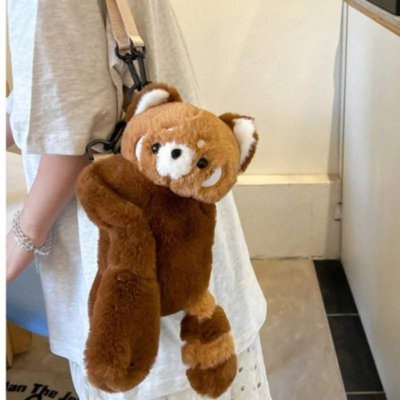 Red Panda Plush Shoulder Bag Women Cute Crossbody Backpack Travel Bag