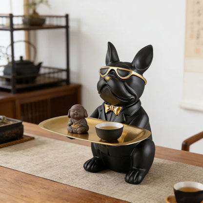 Bulldog Tray Animal Statue Storage Resin Creative Ornament for Living Room