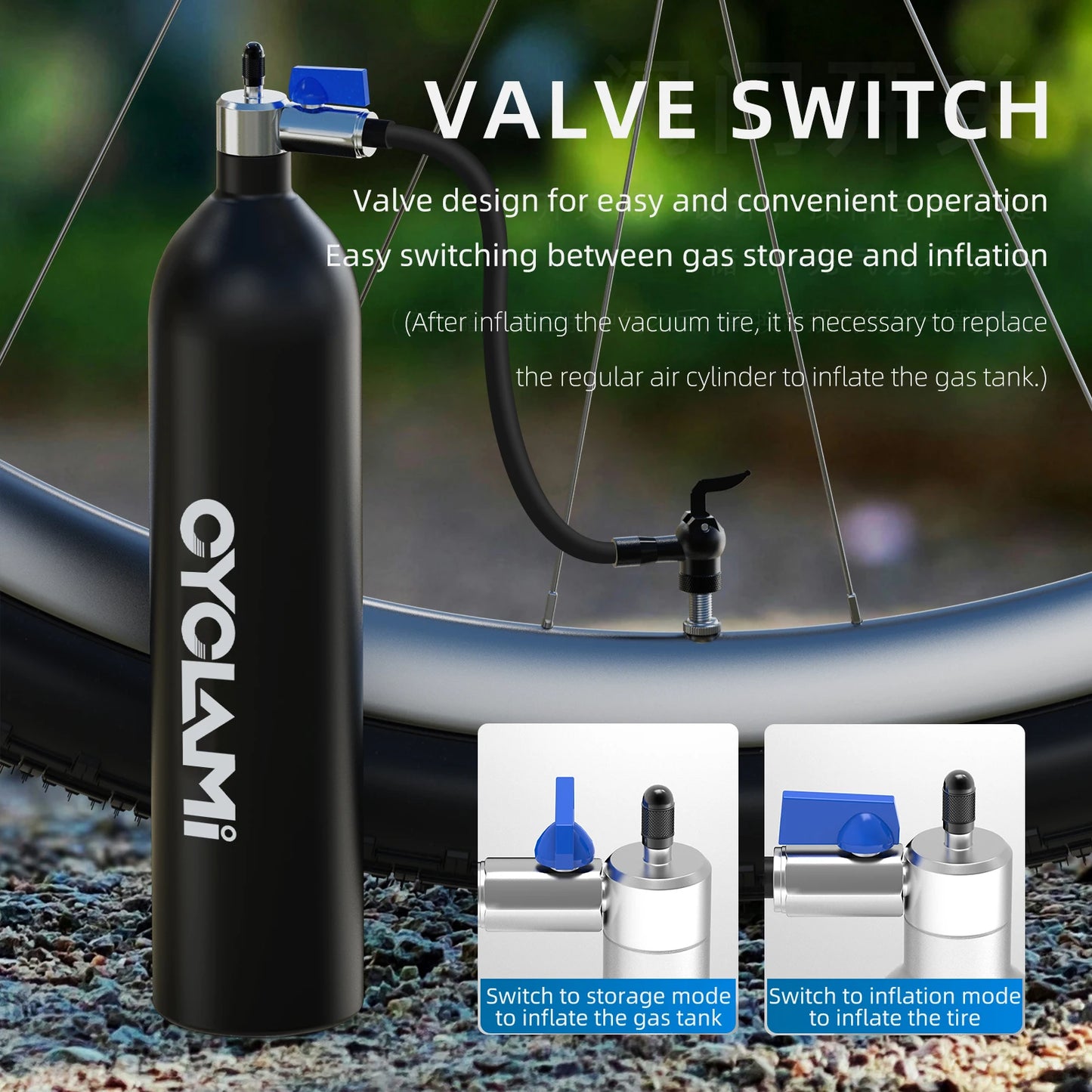 CYCLAMI Aluminum Alloy 1.2L MTB Road Inflator Tyre Air bottle Tire Booster With Valve Gas Cylinder For Bike Vacuum Tubeless Tire-EXPROTAS