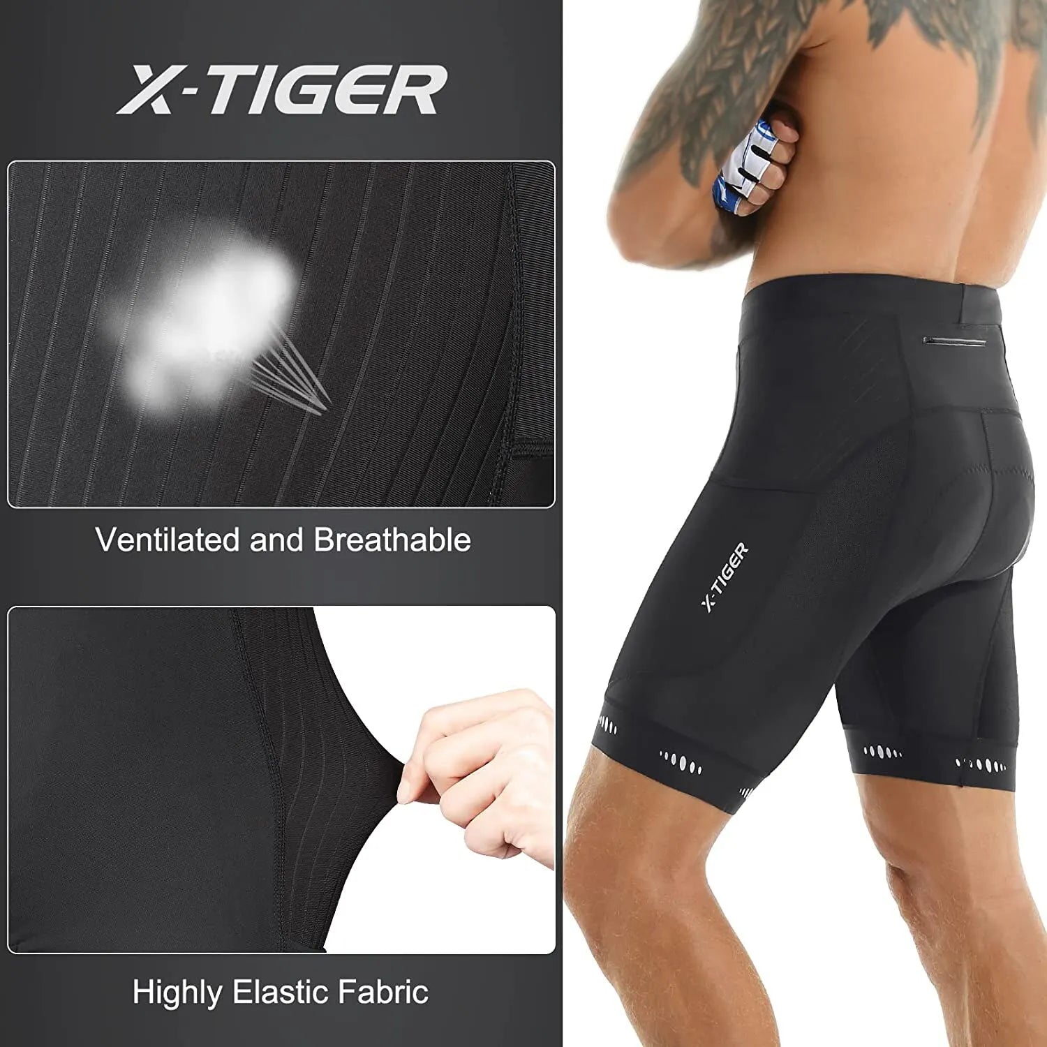 X-TIGER Men Cycling Shorts with Back Pocket 5D Gel Padded Bike Shorts for Men Mountain Road Biking Riding Half Pants Tights-EXPROTAS