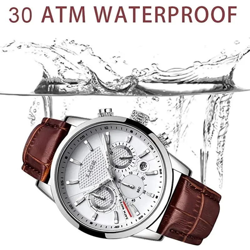 LIGE Watches Men 2024 Top Brand Luxury Casual Leather Quartz Men Watch Man Business Clock Male Sport Waterproof Date Chronograph-EXPROTAS