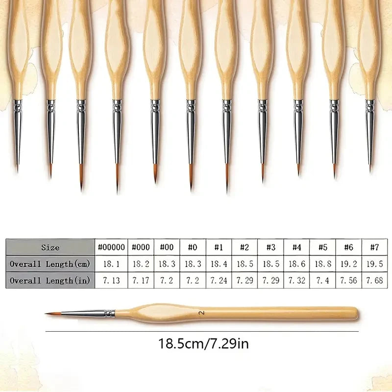 11pcs Detail Brush Set Micro Fine Art Brushes for Painting Miniature Models