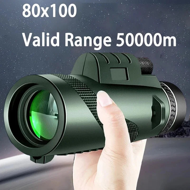 80x100 HD Zoom Monocular Telescope Tripod Phone Clip Hunting Camping