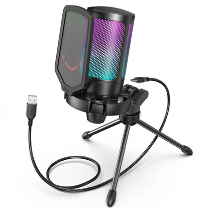 FIFINE Ampligame A6V USB Condenser Gaming Microphone with Pop Filter Shock Mount Gain Control for PC PS4 PS5 Mac