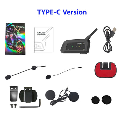 XiNOWY V6 PRO Motorcycle Bluetooth Intercom Helmet Headset 800m Waterproof 6 Riders Music