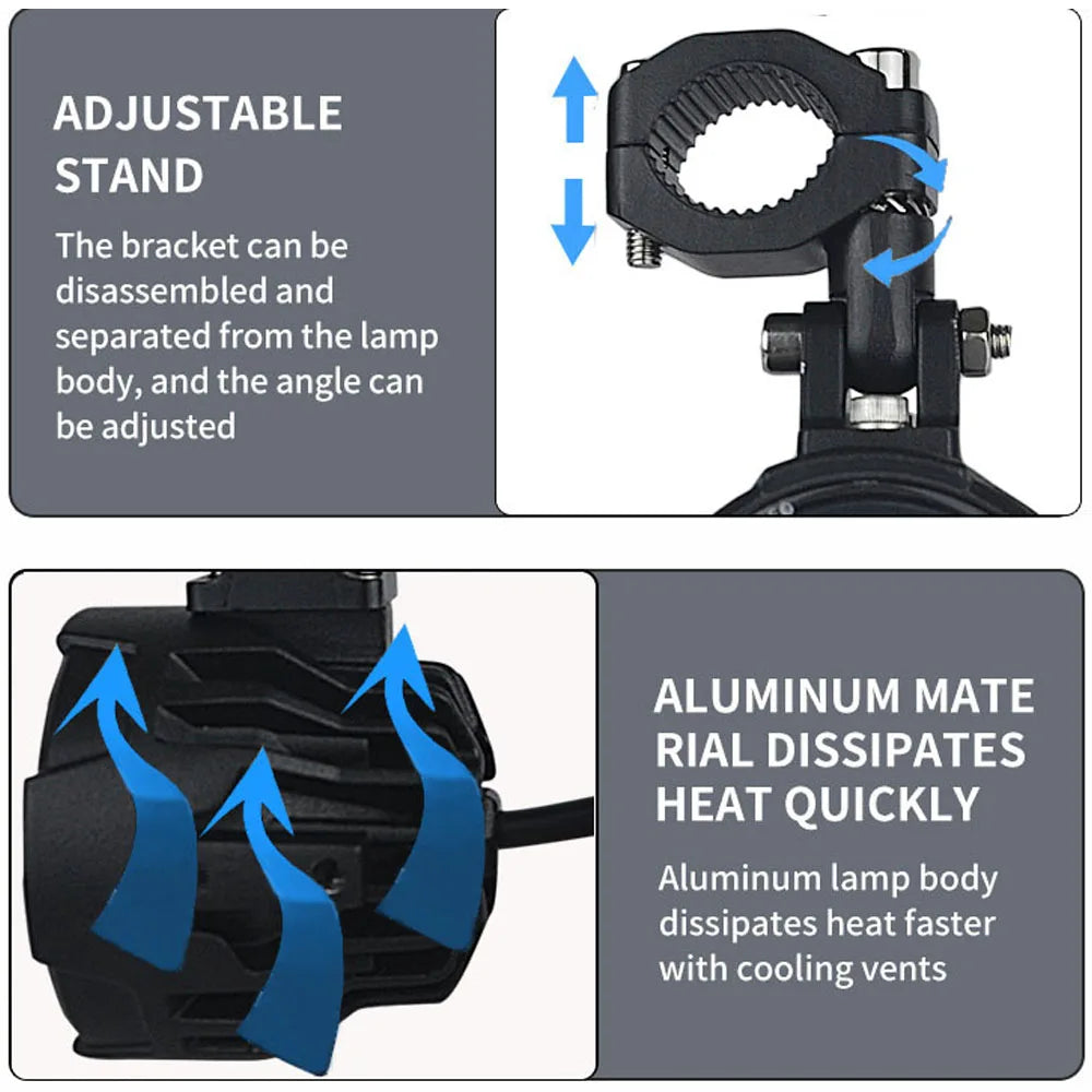100W Motorcycle LED Headlight Fog Lights Auxiliary Driving Spotlights