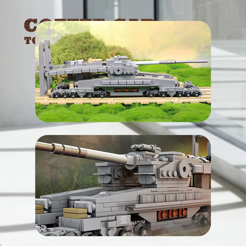 Army Railway Gun Building Blocks Military MOC Armoured Vehicle Brick Model Set