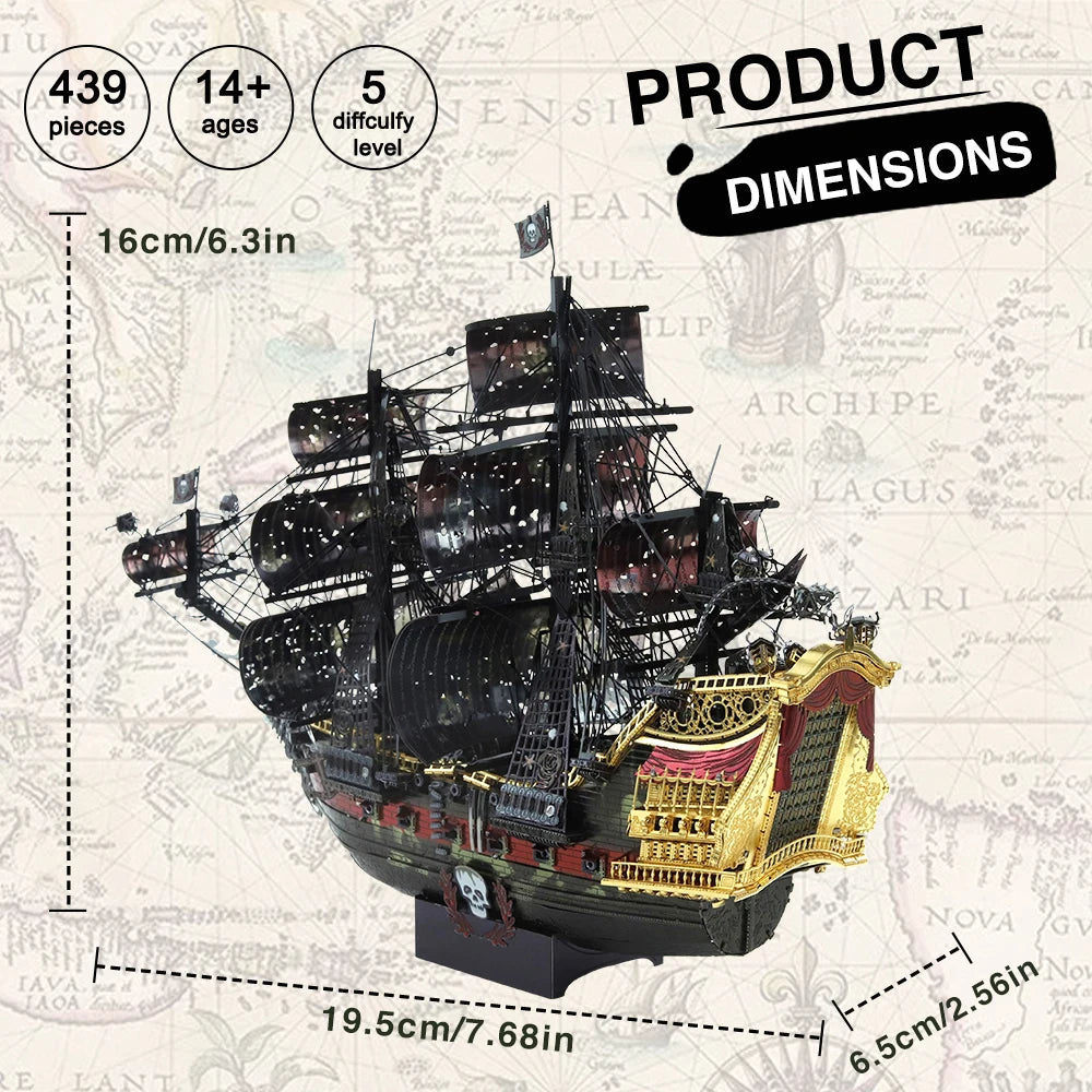 Piececool 3D Metal Puzzle The Queen Anne's Revenge Jigsaw Pirate Ship DIY Model Building Kits Toys for Teens Brain Teaser-EXPROTAS