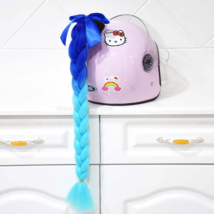 Motorcycle Helmet Braids Wig for Women Ponytail Hair Curly Pigtail Decor