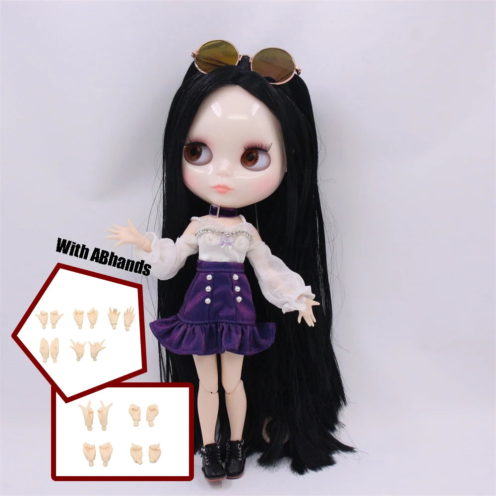 ICY DBS Blythe Doll Black Hair Joint Body Glossy Matte Face DIY Dress Up