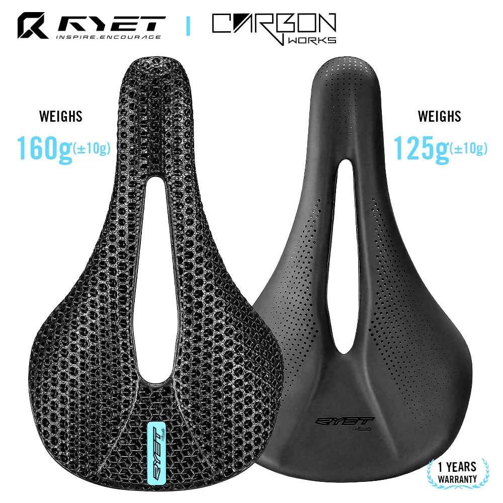RYET 3D Printed Carbon Saddle 140/143mm Super Light Road MTB Bike Seat EVA