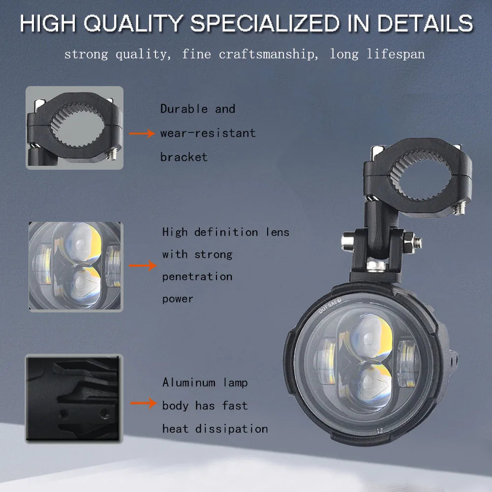 Pair 100W Motorcycle Headlight Fog Lights Led Auxiliary Driving Light Spotlight Headlamp Dual Color flasher farol Moto Fog Lamp.-EXPROTAS