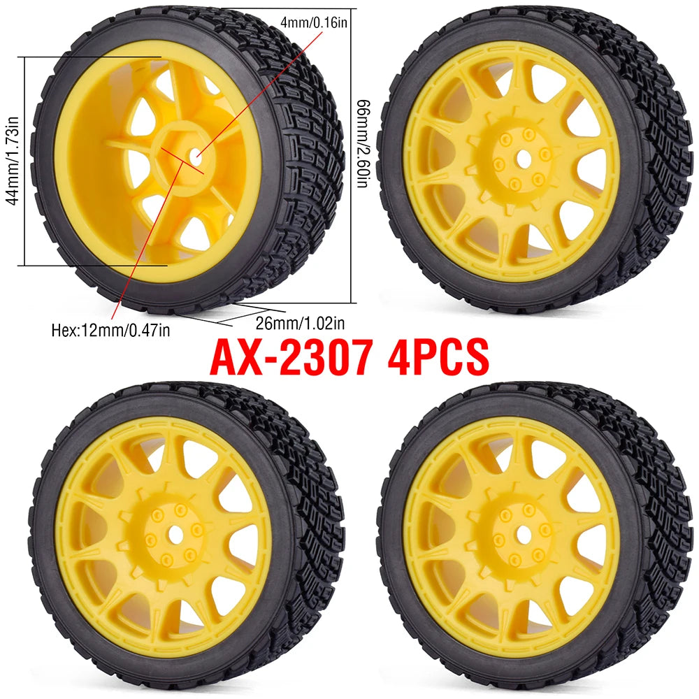 1/10 RC Wheels & Tires Set 12mm Hex On-Road Drift/Rally for Tamiya TT-02 Compatible Chassis