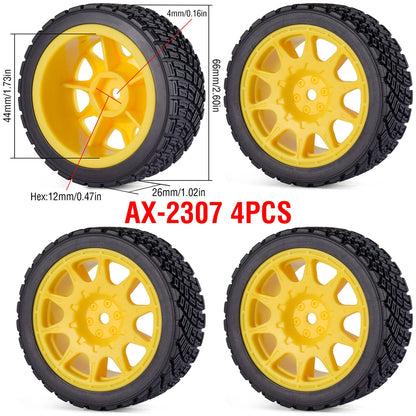 1/10 RC Wheels & Tires Set 12mm Hex On-Road Drift/Rally for Tamiya TT-02 Compatible Chassis