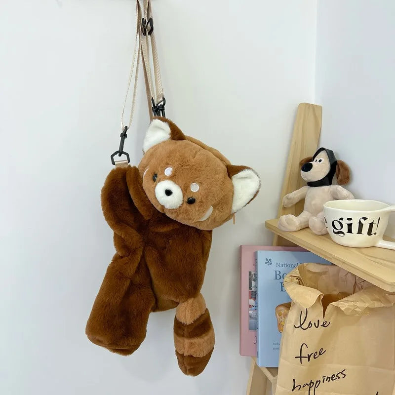 Red Panda Plush Shoulder Bag Women Cute Crossbody Backpack Travel Bag