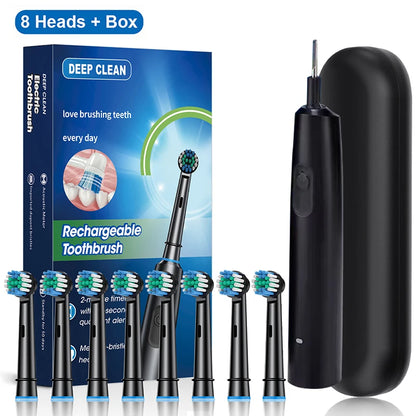 Electric Toothbrush Rechargeable Brush Rotating 8 Heads USB Timer Adults