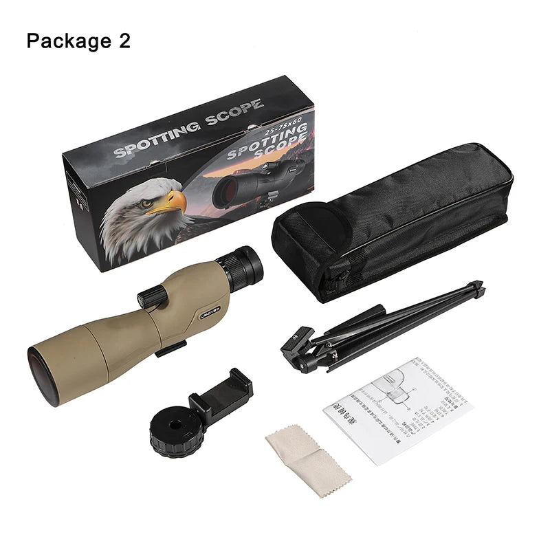 25-75x60 HD Spotting Scope BAK4 FMC Lens Target Shooting Bird Watching Pouch