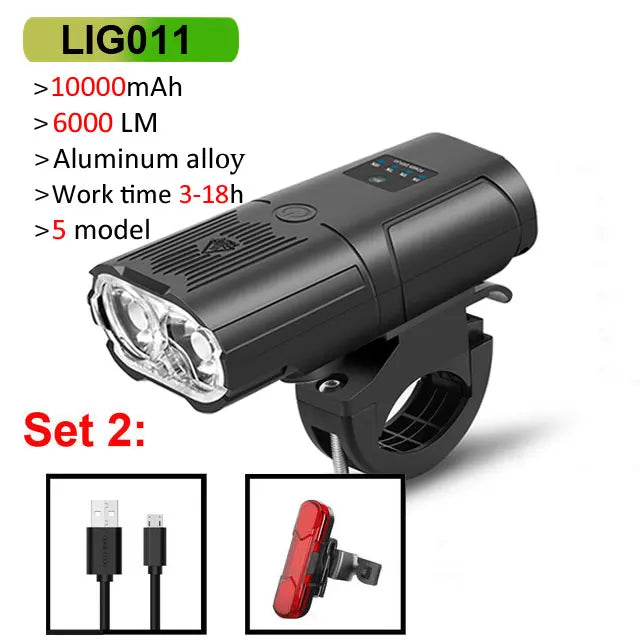 NEWBOLER Bicycle Front Headlight 6000 Lumen 10000mAh USB Rechargeable MTB Road - EXPROTAS