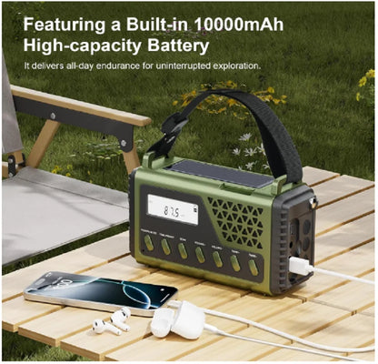 10000mAh Emergency Solar Hand Crank Radio Power Bank Portable Charger