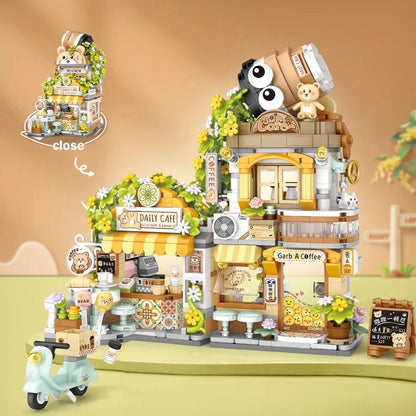 Street View Building Blocks Izakaya Shaved Ice Takoyaki Coffee Panda Tea House Model
