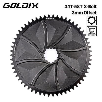 GOLDIX 3-Bolt AERO Chainring Narrow Wide CNC for SRAM Crankset Hollow Cut