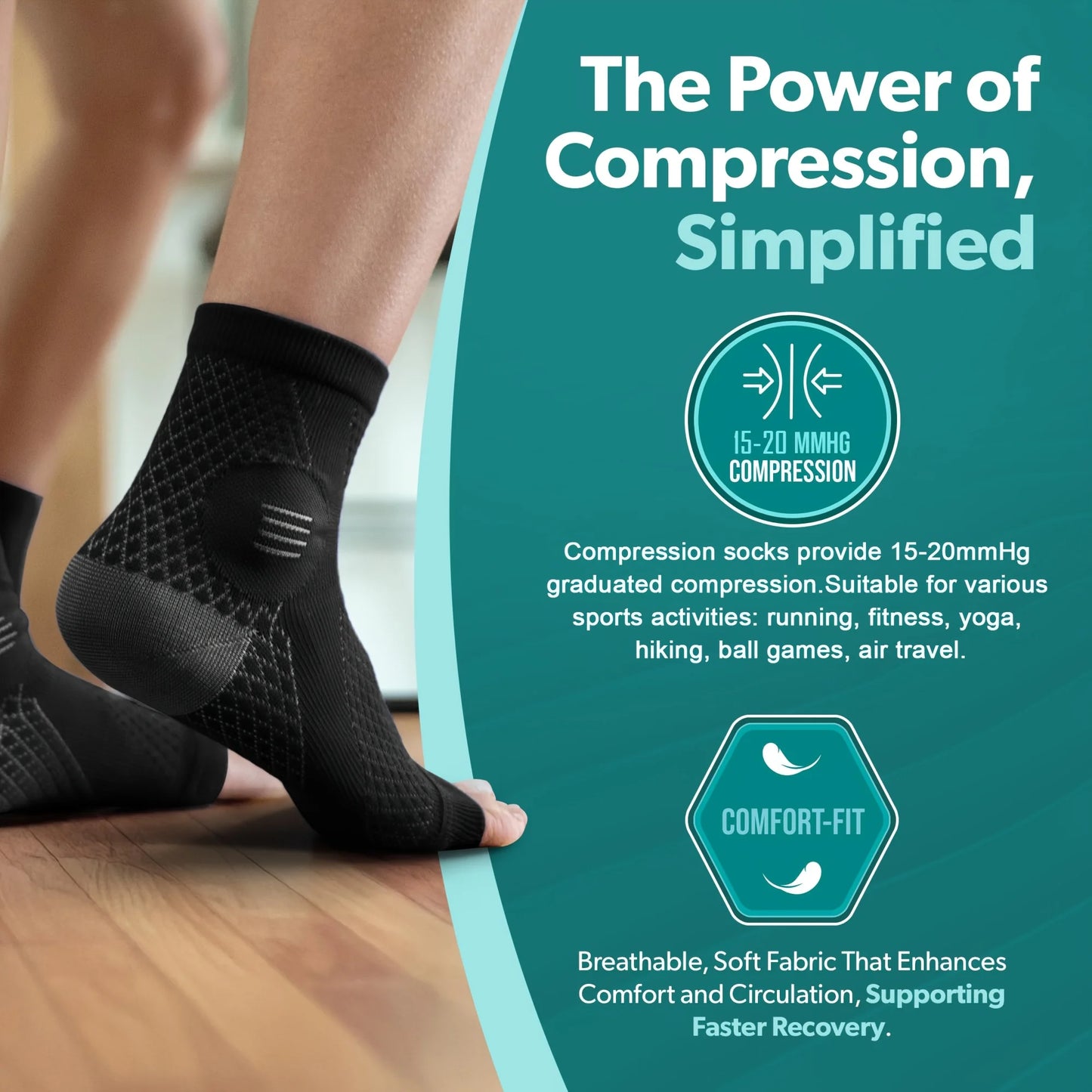 1 Pair Ankle Compression Socks Arch Support Open Toe Foot Sleeves