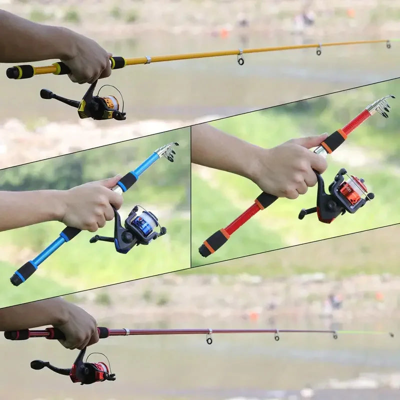 Spinning Reel Fishing Rod Telescopic Full Combo Kit with Baits Hooks Travel