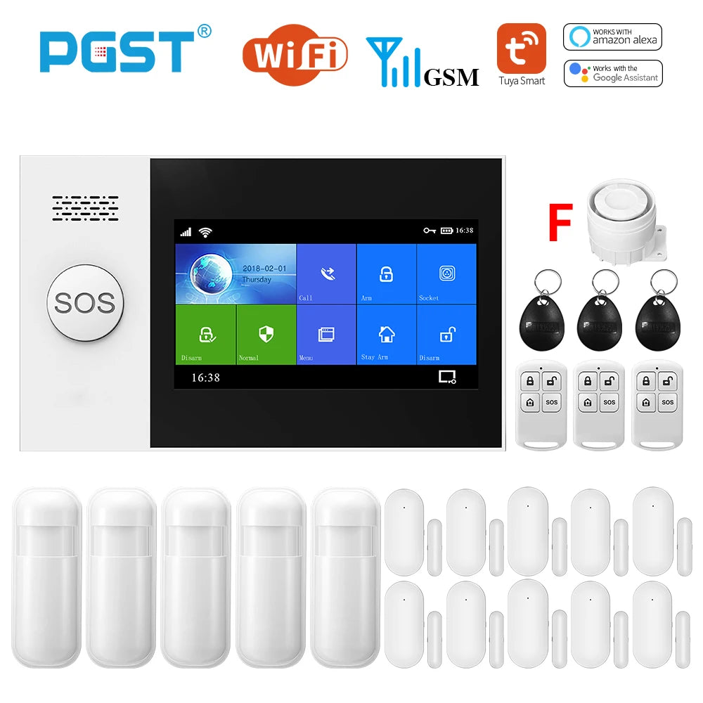 PGST PG-107 Tuya Wireless Home WIFI GSM Home Security With Motion Detector Sensor Burglar Alarm System APP Control Support Alexa-EXPROTAS