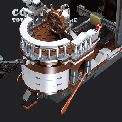 Black Pirate Ship Building Blocks MOC Sailboat 3D Boat Brick Model Toy Set