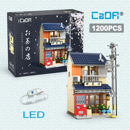Cada LED City Japanese Street View Bricks Shop LED Japanese Steamed Bun House Architecture Building Blocks Summer Cafe Toys-EXPROTAS