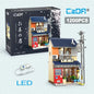 Cada LED City Japanese Street View Bricks Shop LED Japanese Steamed Bun House Architecture Building Blocks Summer Cafe Toys-EXPROTAS