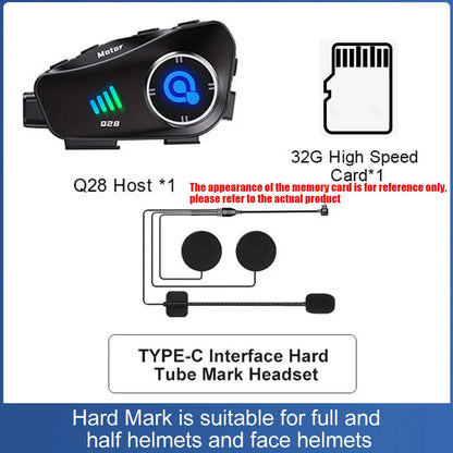 Q28 Motorcycle Helmet Bluetooth Headset 1080P HD Wireless Camera Super Wide-angle Lens IP66 Waterproof WiFi Video Recorder