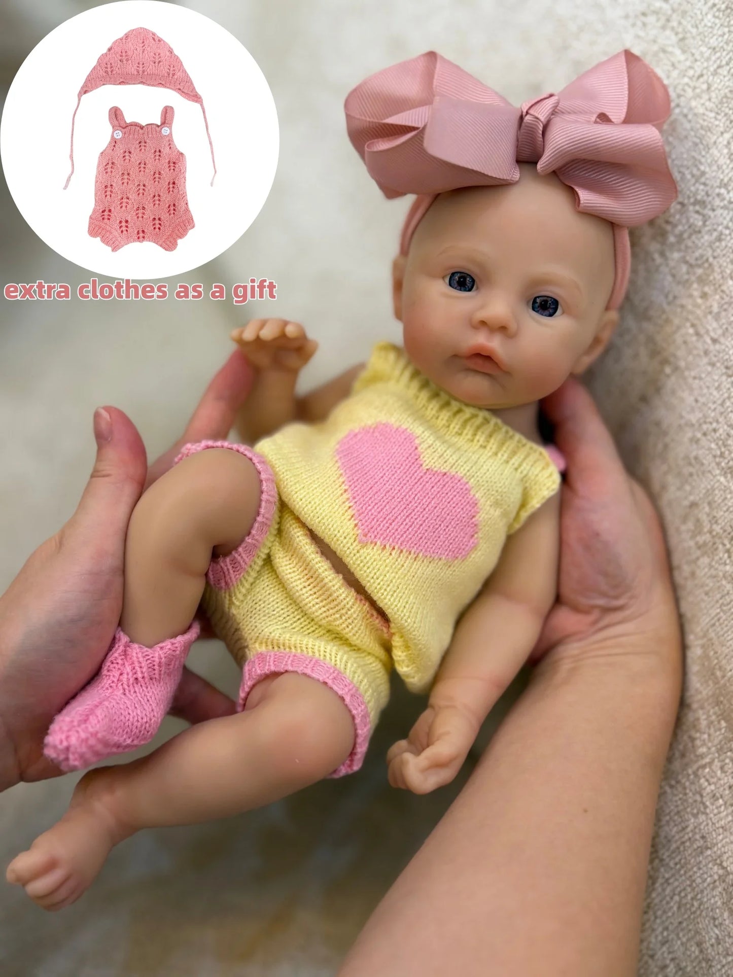 13 Inch Silicone Reborn Baby Girl Doll Open Mouth Waterproof 2 Outfits Painted