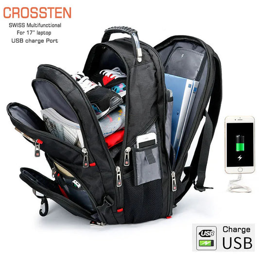 Swiss-Multifunctional bags Durable 17 Inch Laptop Backpack, Travel Bag,College Bookbag,USB Charging Port,Water Resistant-EXPROTAS