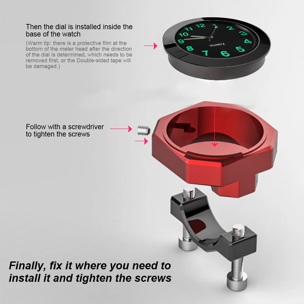 Aluminum Motorcycle Clock Waterproof Mount Quartz Clock Watch Luminous Clock For 22-28mm Handlebar Styling Car Accessories-EXPROTAS