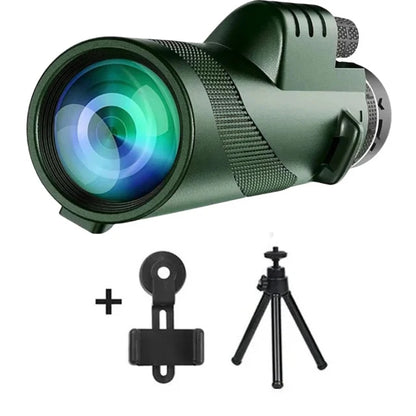 80x100 HD Zoom Monocular Telescope Tripod Phone Clip Hunting Camping