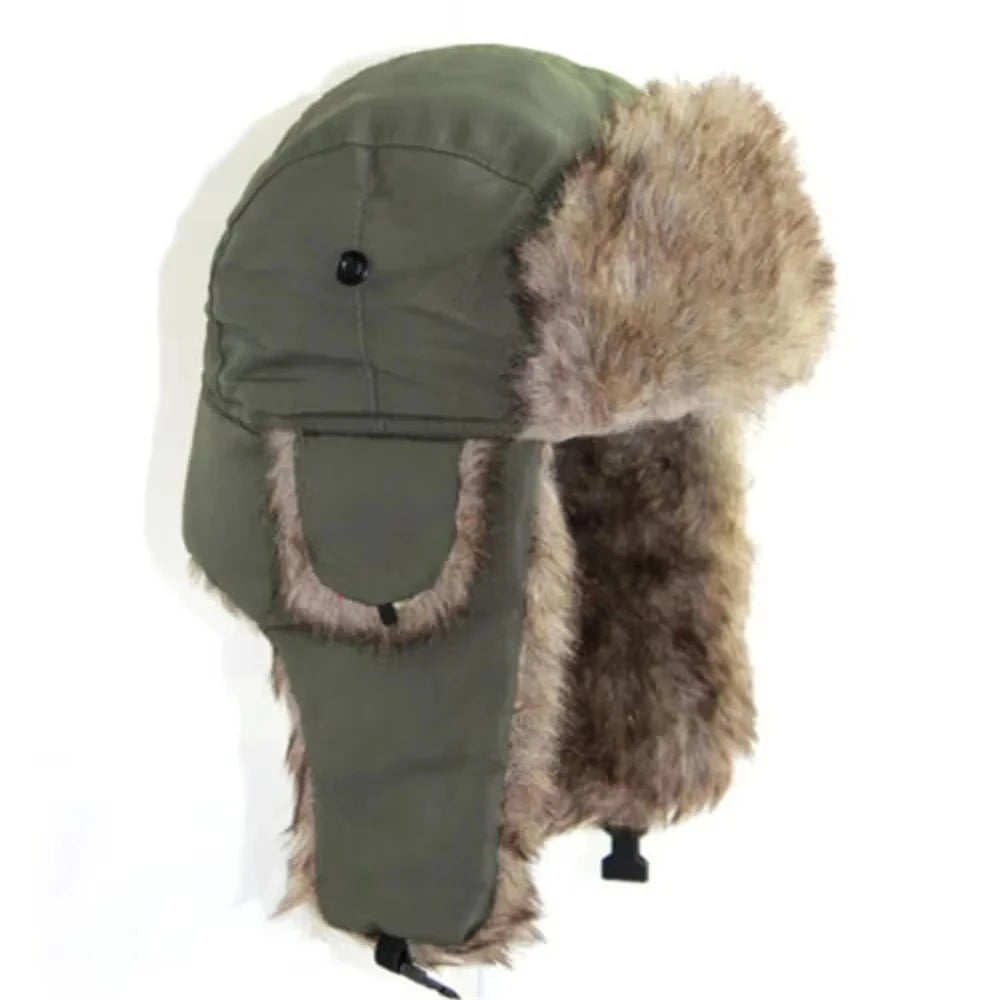 Winter Ski Hat Trapper Faux Fur Earflap Cap Warm Russian Aviator