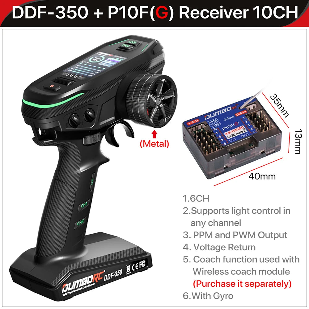 DUMBORC 10CH Controller 2.4G Transmitter Receiver for RC Car Boat Tank FHSS