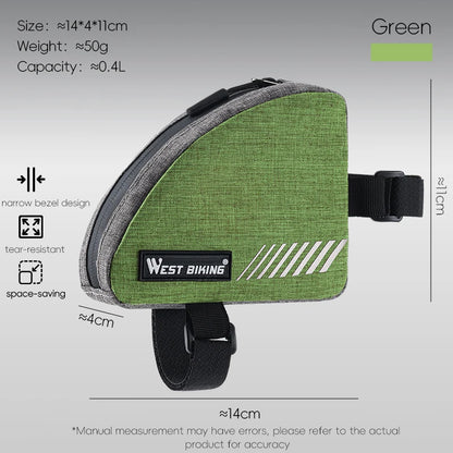 WEST BIKING Mini Triangle Bike Bag 0.4L Bicycle Frame Front Tube Storage Bag Reflective Tear-Resistant MTB Road Bike Pannier